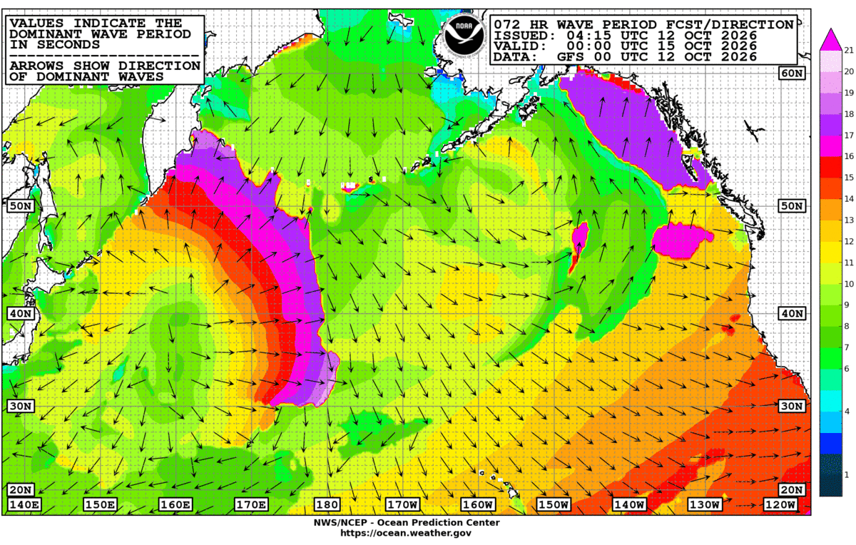 North Pacific 72 Hour Wave Period Forecast