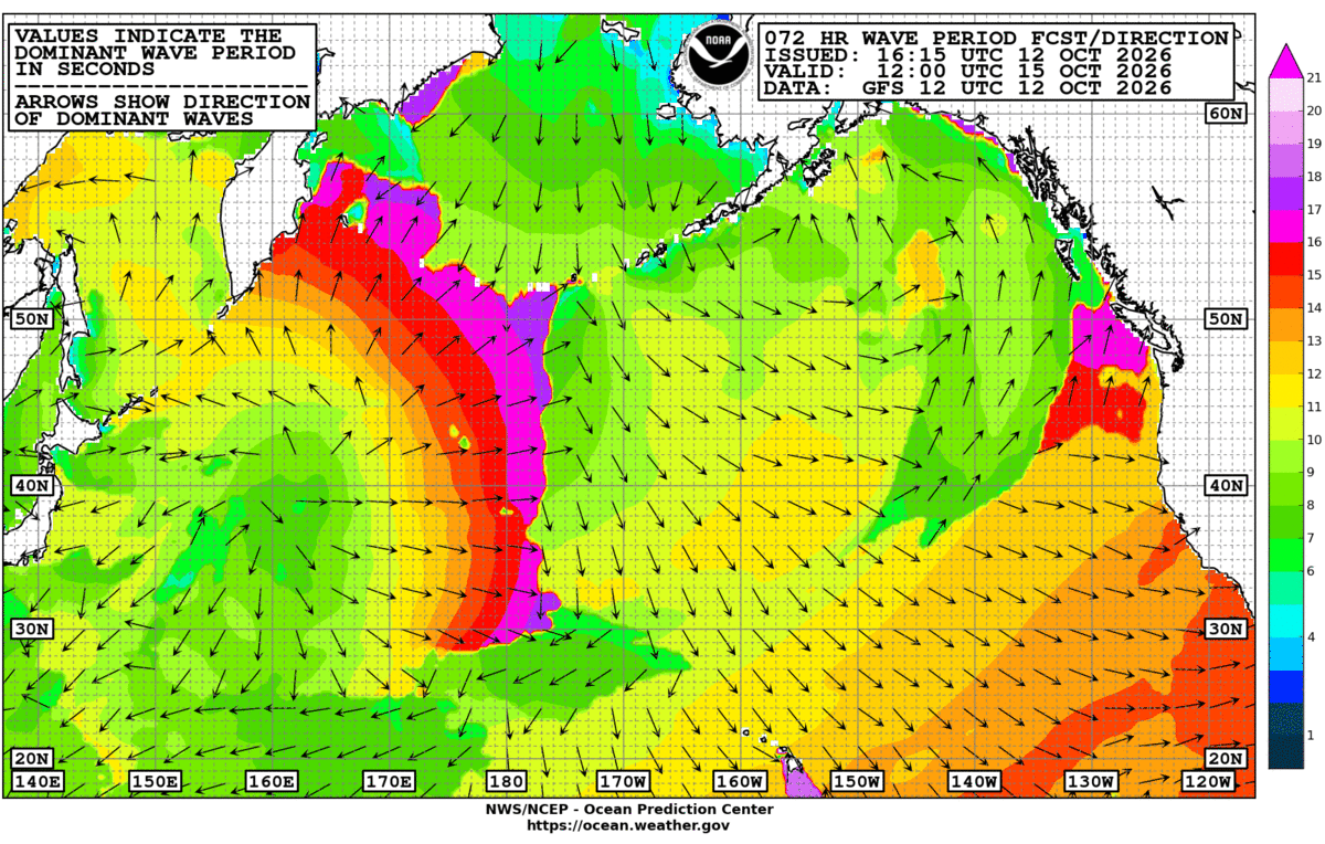 North Pacific 72 Hour Wave Period Forecast