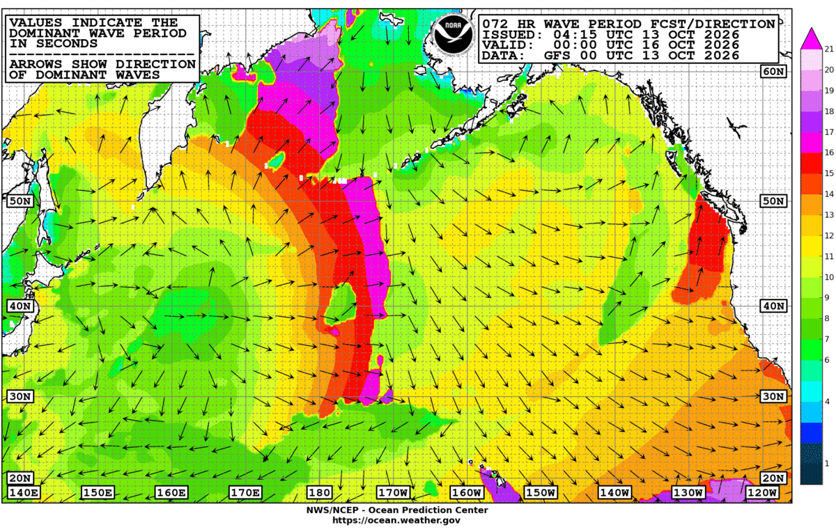 North Pacific 72 Hour Wave Period Forecast