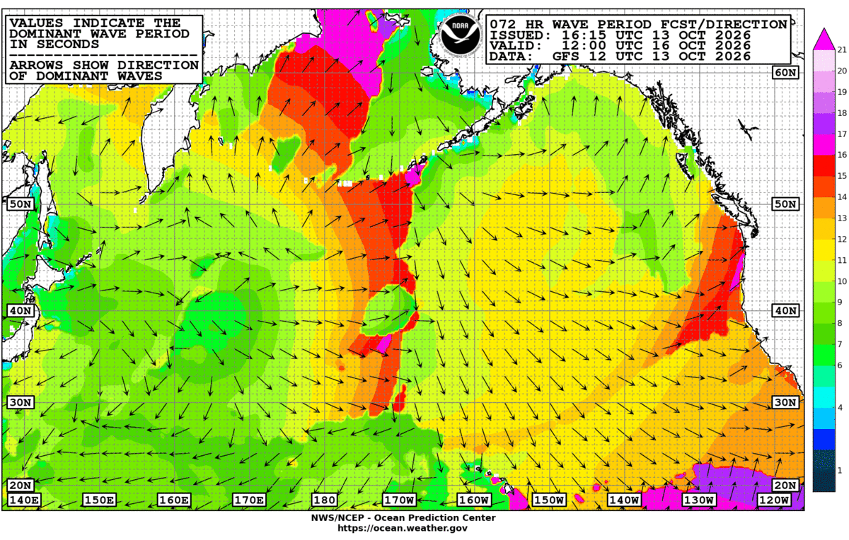 North Pacific 72 Hour Wave Period Forecast