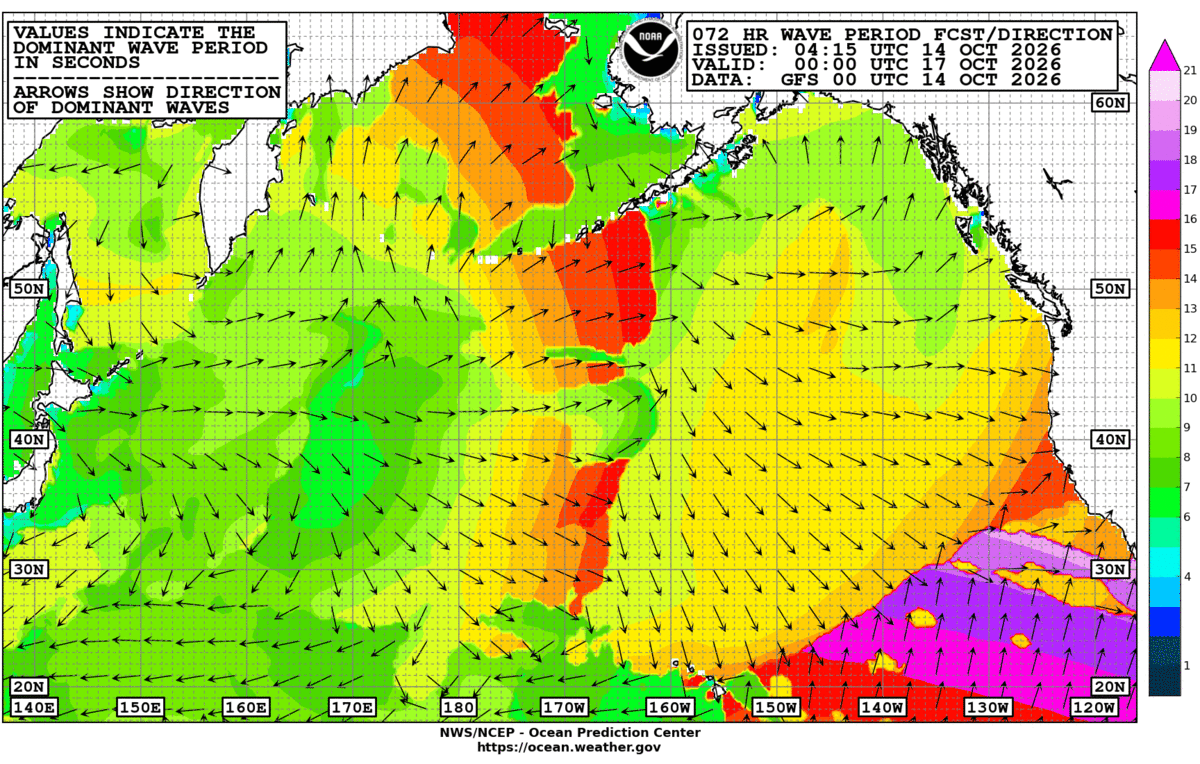 North Pacific 72 Hour Wave Period Forecast