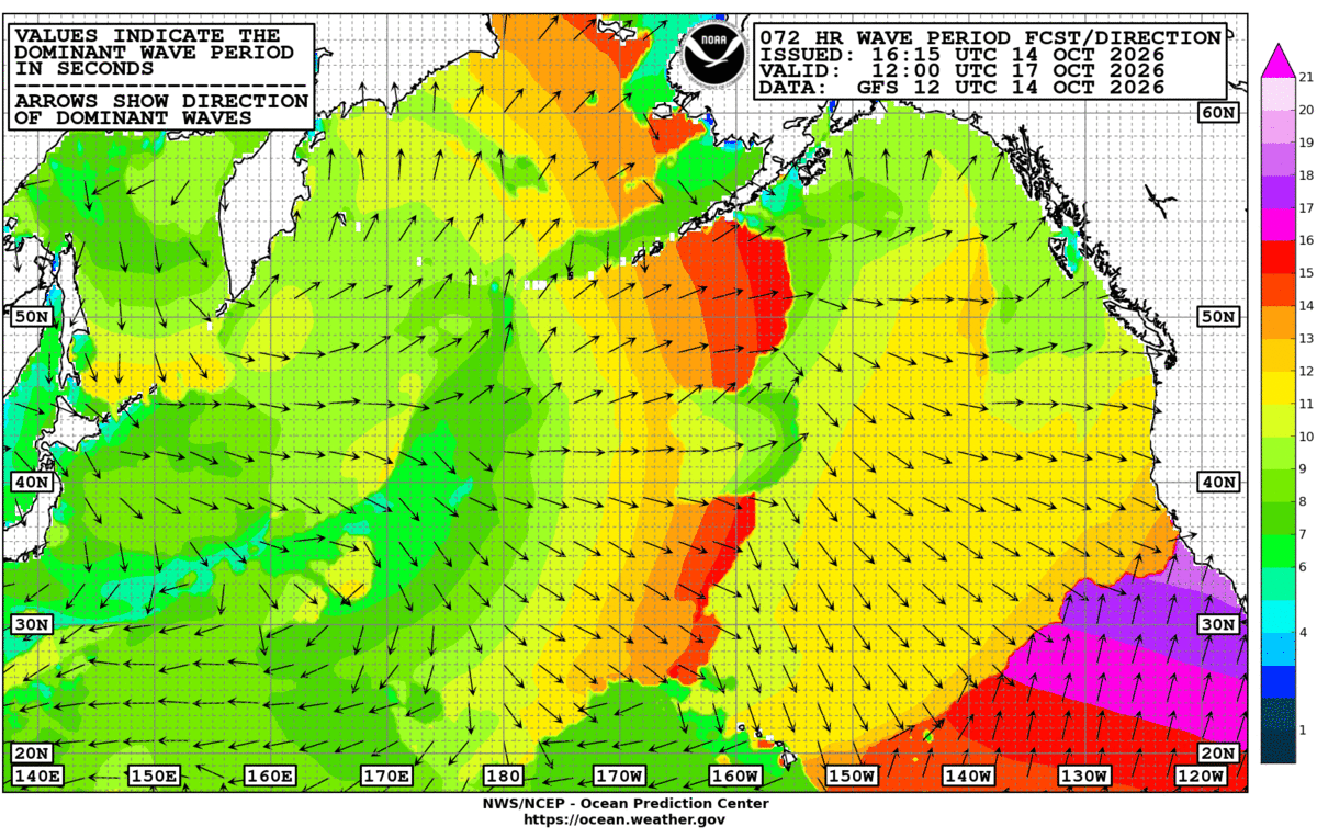 North Pacific 72 Hour Wave Period Forecast