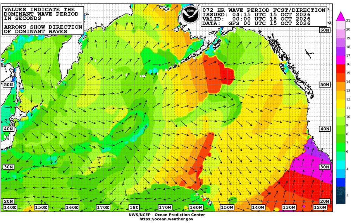 North Pacific 72 Hour Wave Period Forecast