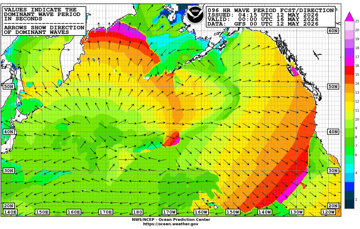 North Pacific 96 Hour Wave Period Forecast