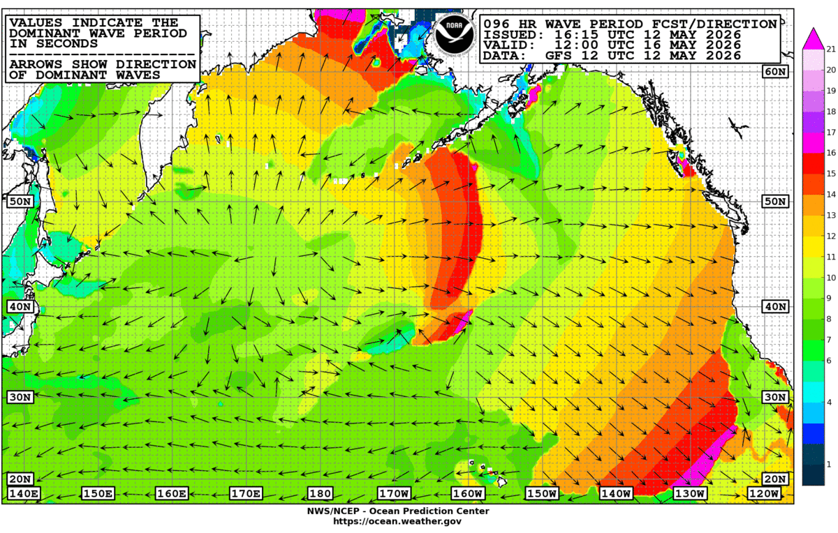 North Pacific 96 Hour Wave Period Forecast