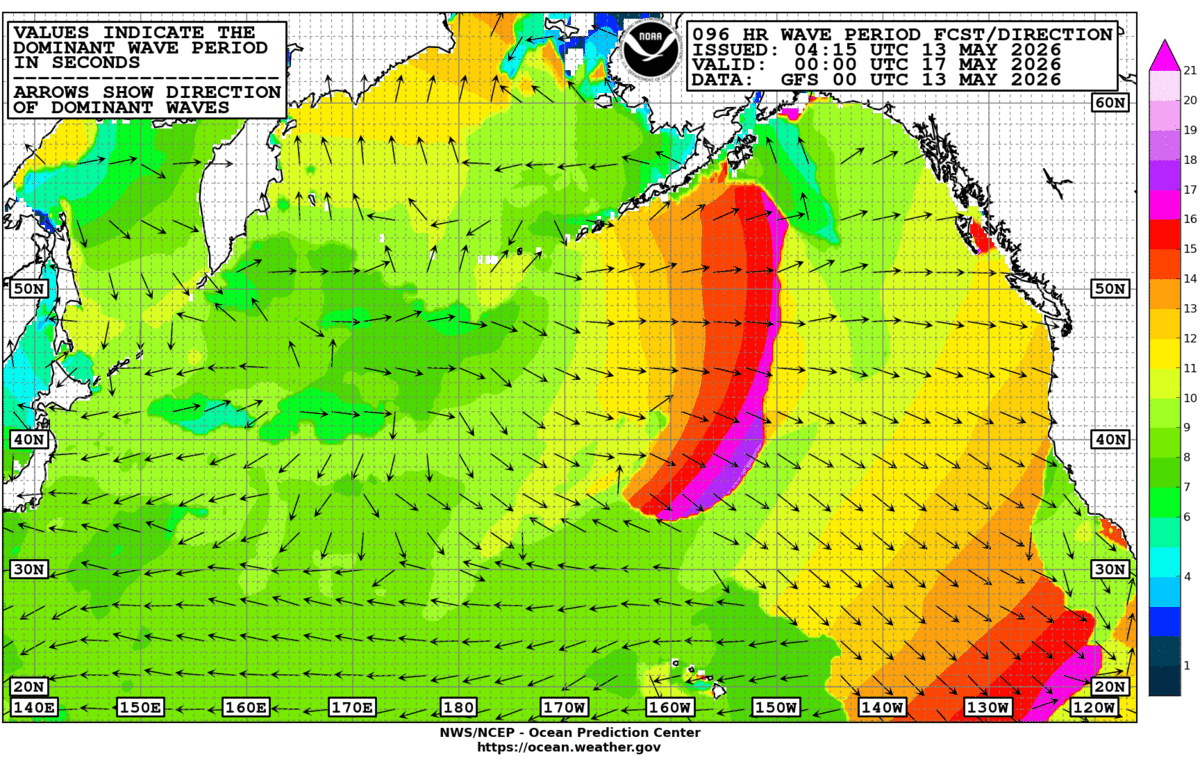North Pacific 96 Hour Wave Period Forecast