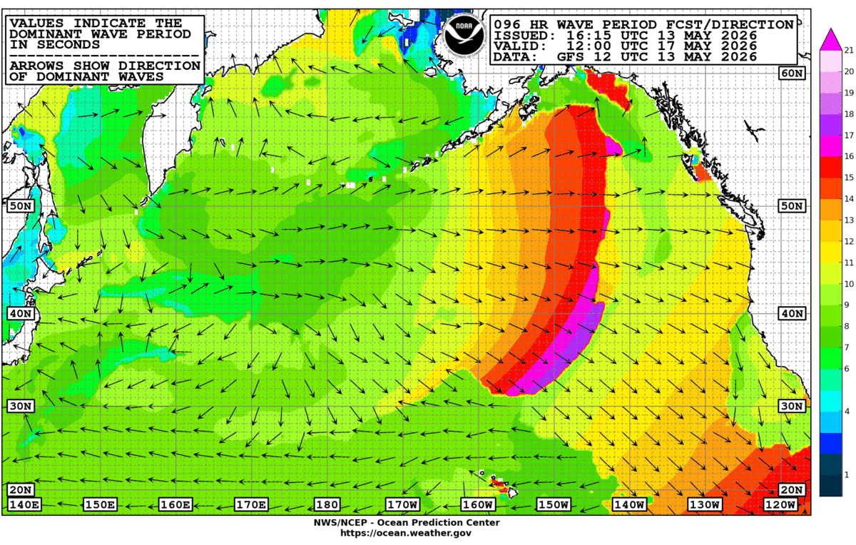 North Pacific 96 Hour Wave Period Forecast