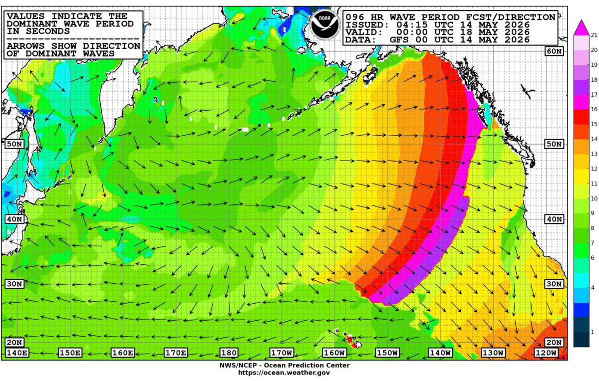 North Pacific 96 Hour Wave Period Forecast