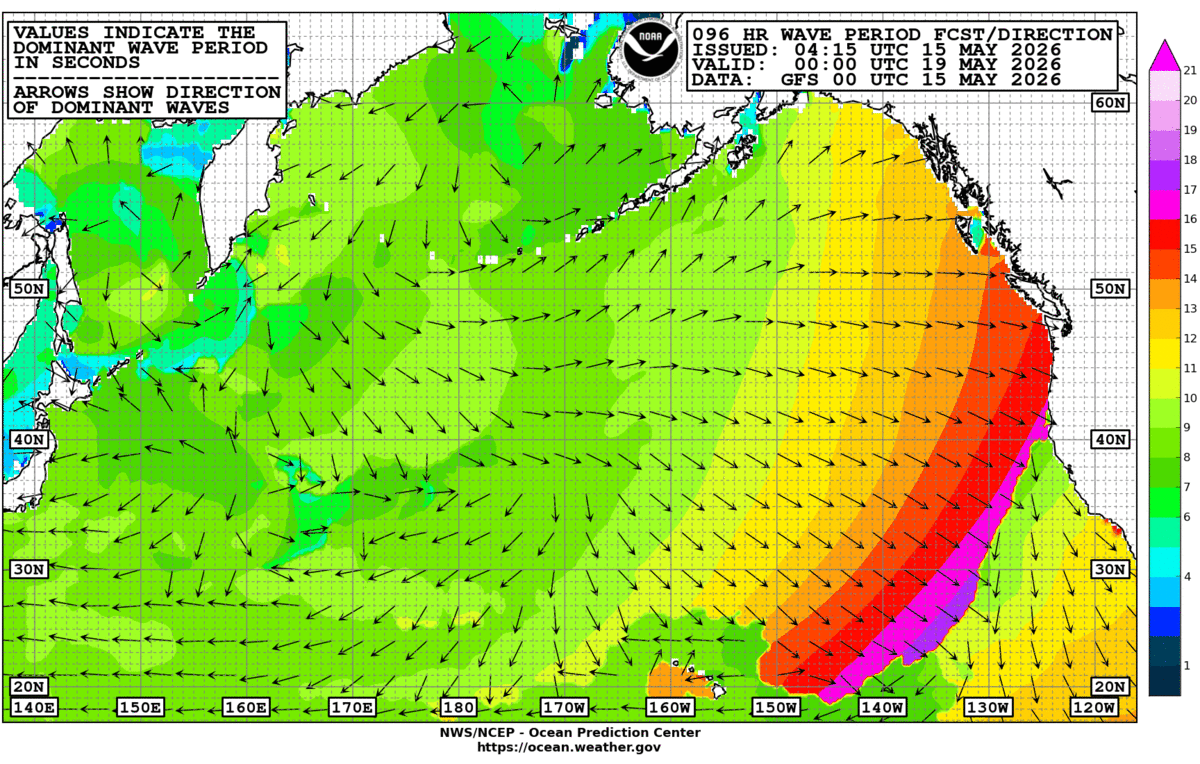 North Pacific 96 Hour Wave Period Forecast