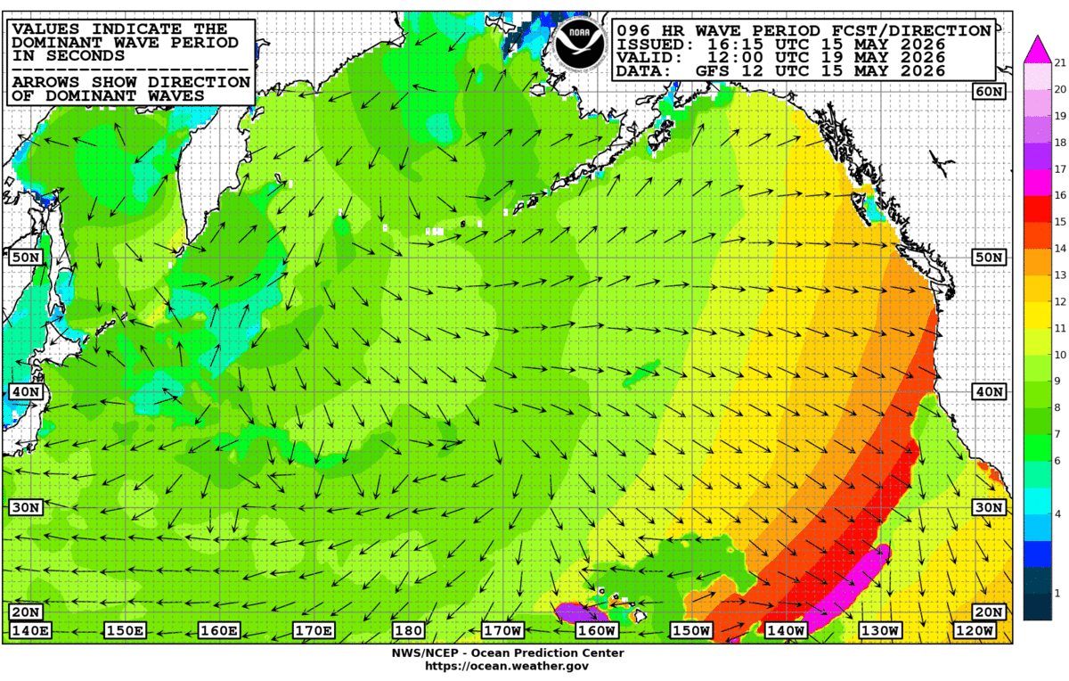 North Pacific 96 Hour Wave Period Forecast