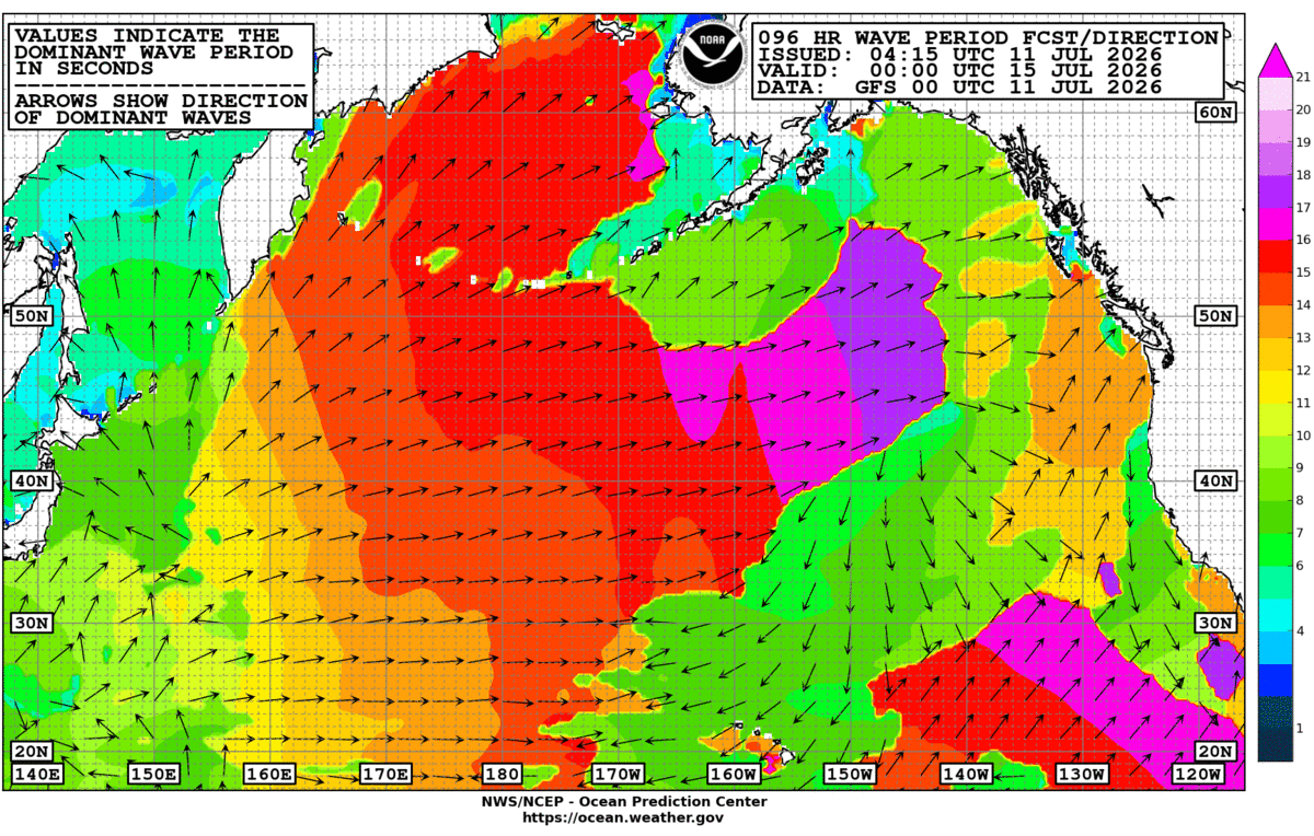 North Pacific 96 Hour Wave Period Forecast
