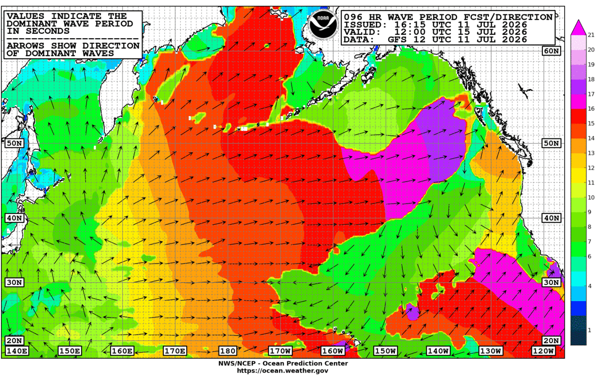 North Pacific 96 Hour Wave Period Forecast