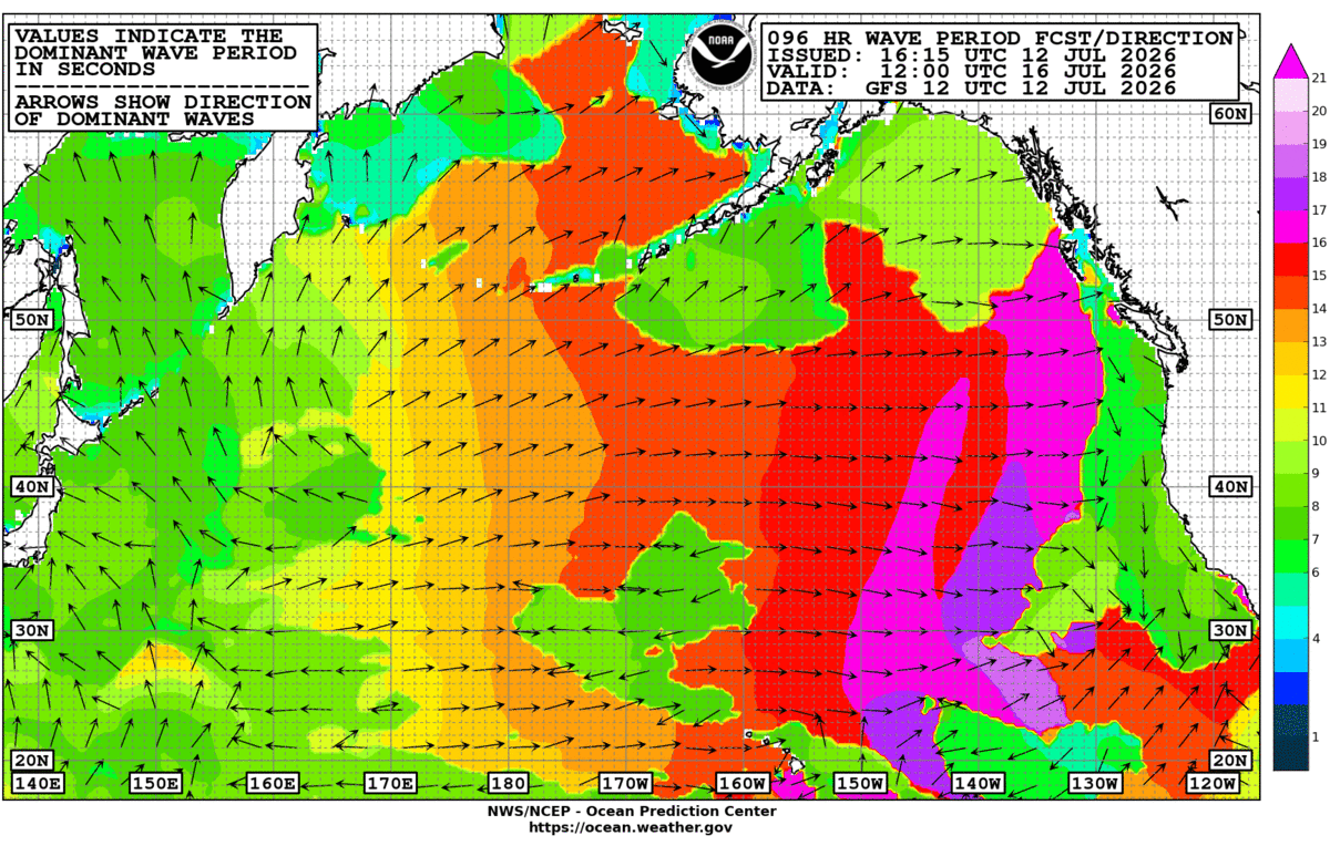 North Pacific 96 Hour Wave Period Forecast