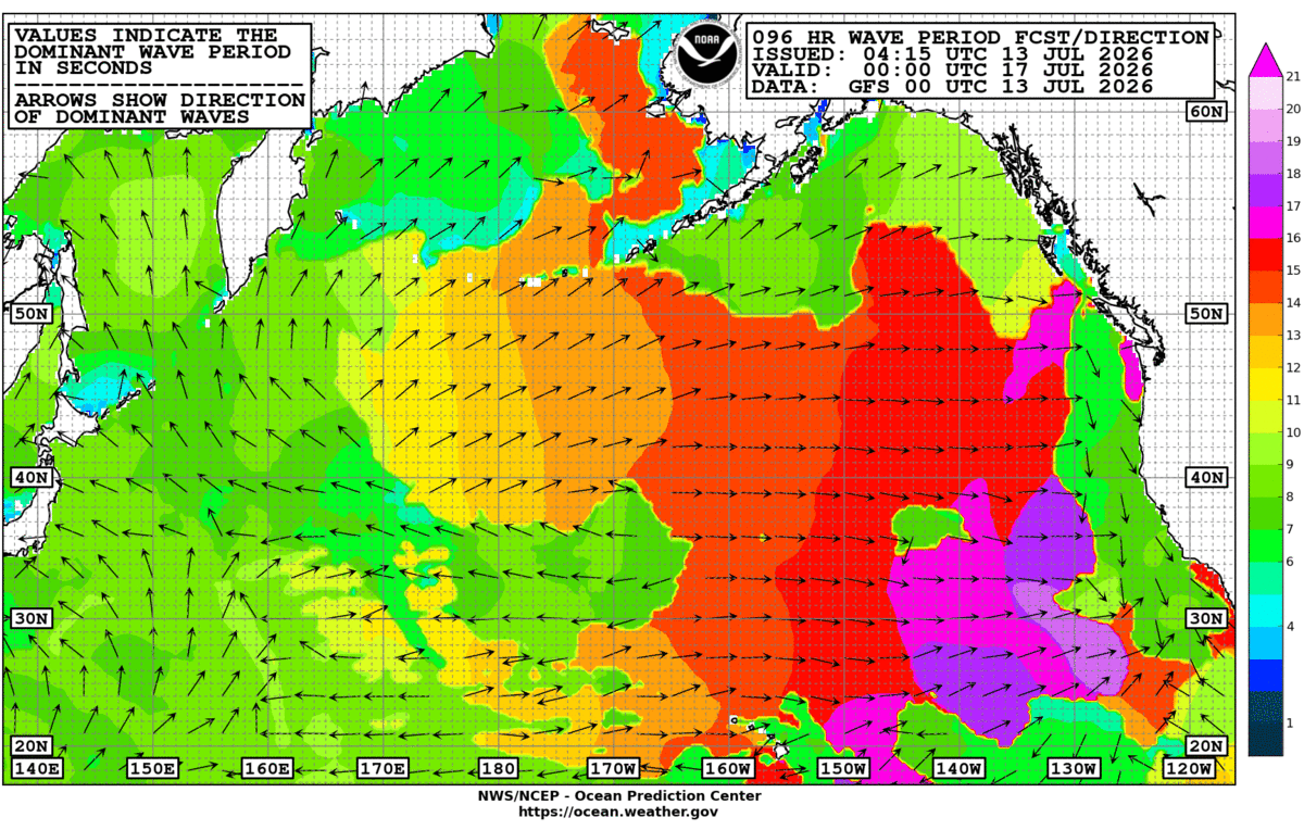 North Pacific 96 Hour Wave Period Forecast