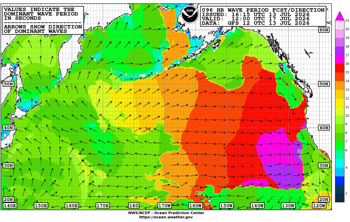 North Pacific 96 Hour Wave Period Forecast