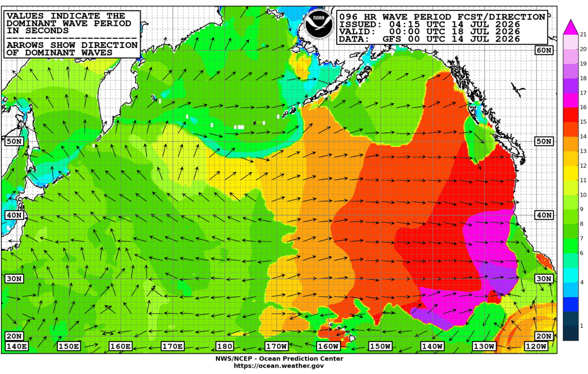 North Pacific 96 Hour Wave Period Forecast