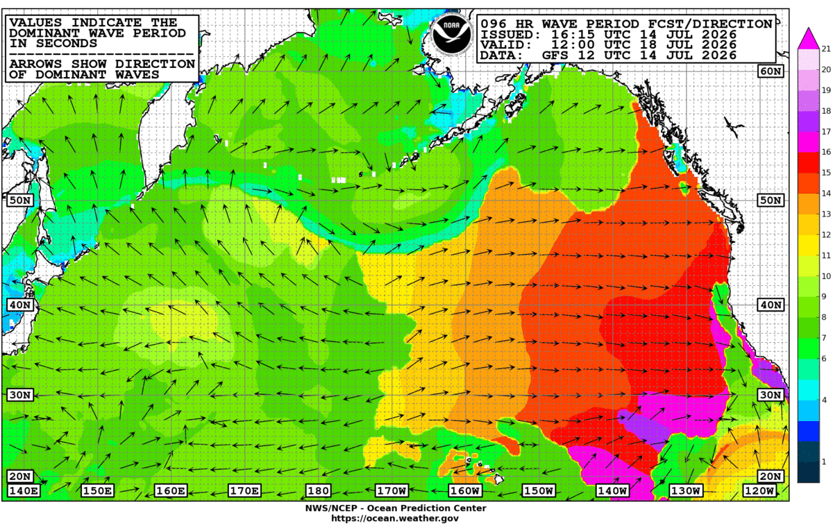 North Pacific 96 Hour Wave Period Forecast