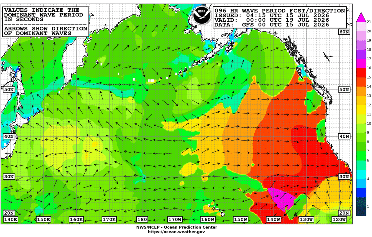 North Pacific 96 Hour Wave Period Forecast