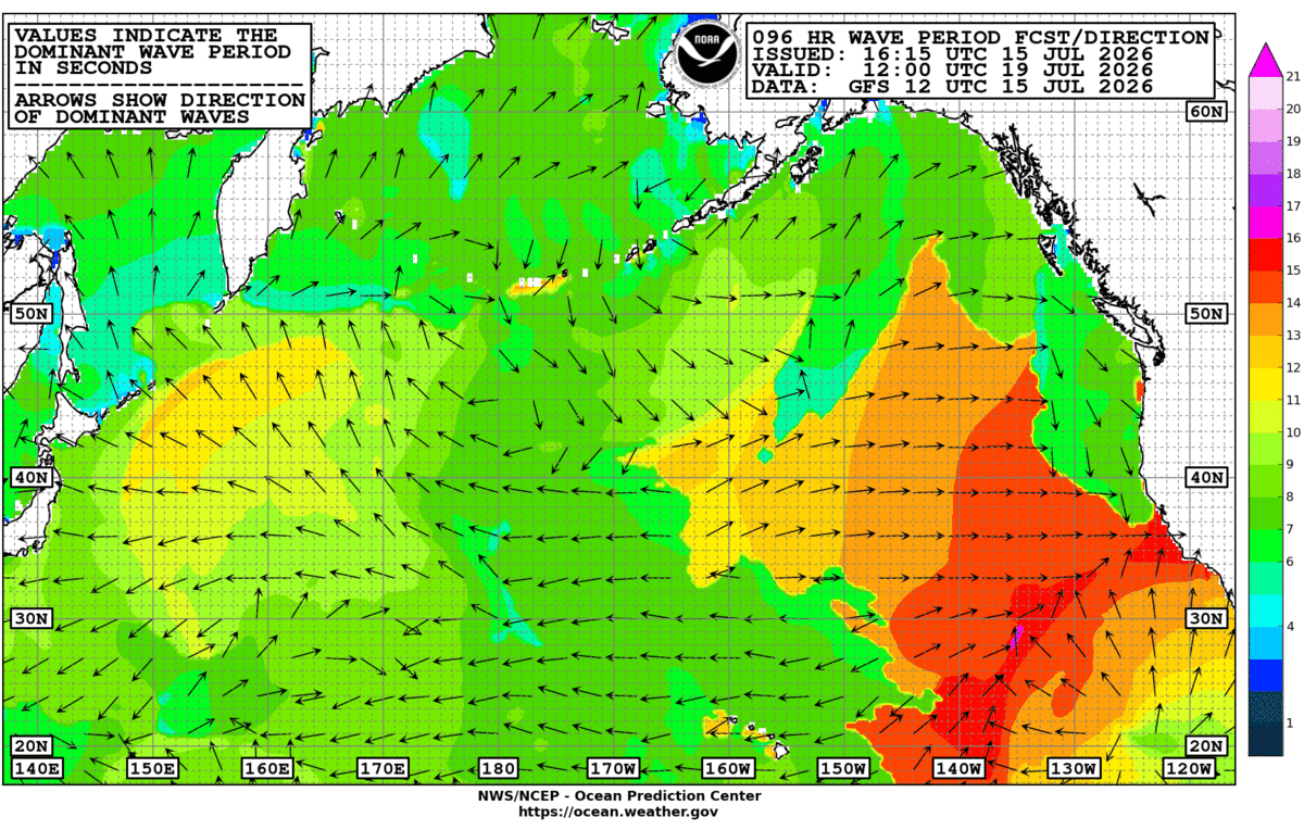 North Pacific 96 Hour Wave Period Forecast