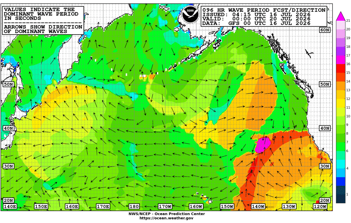 North Pacific 96 Hour Wave Period Forecast