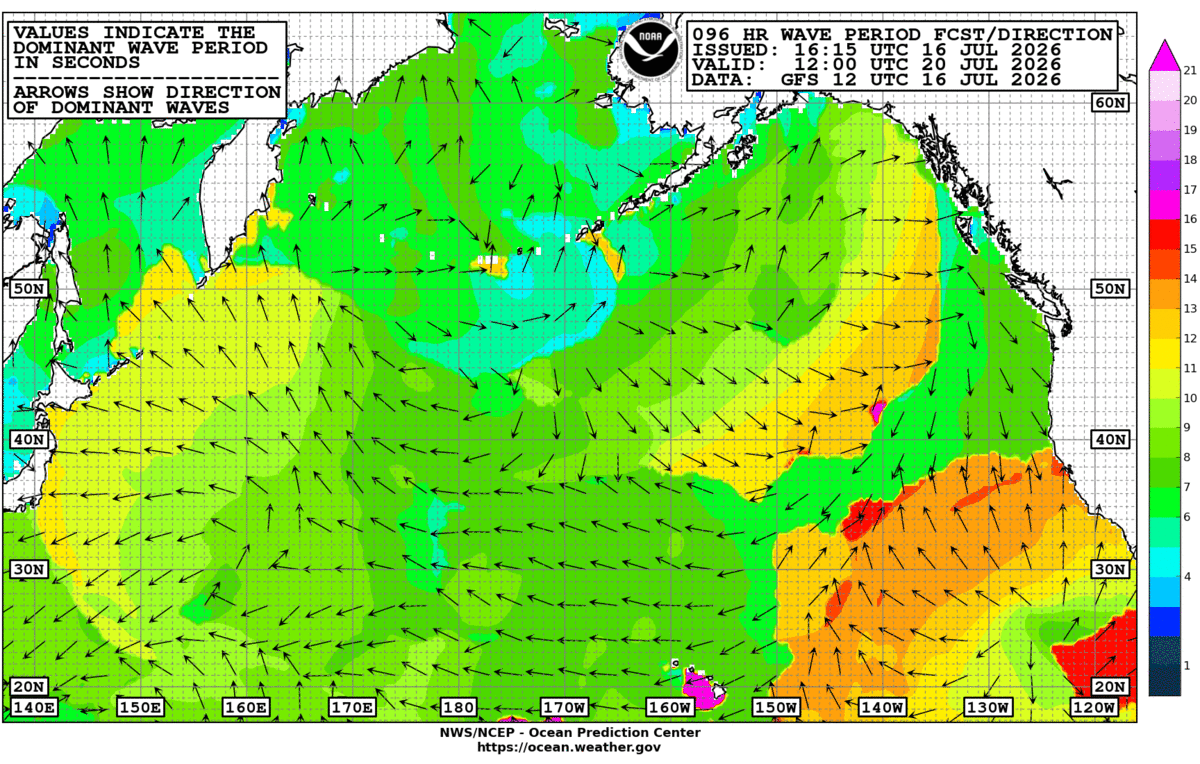 North Pacific 96 Hour Wave Period Forecast