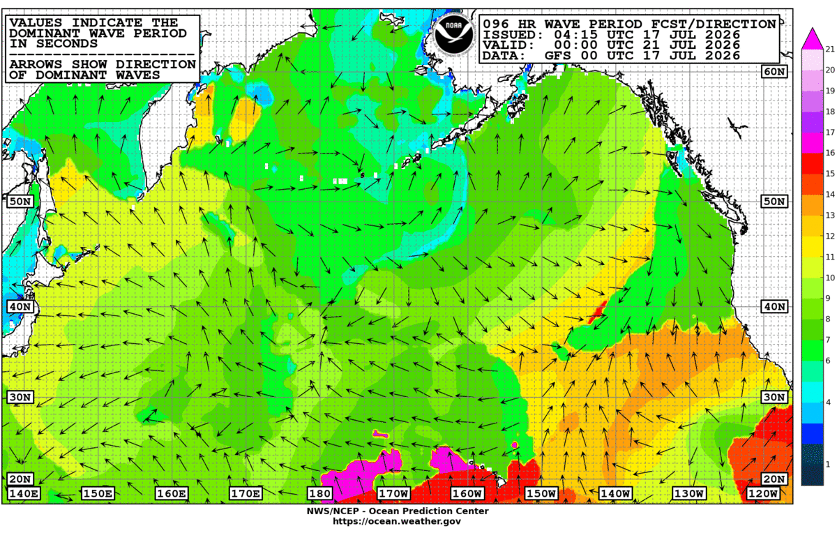 North Pacific 96 Hour Wave Period Forecast