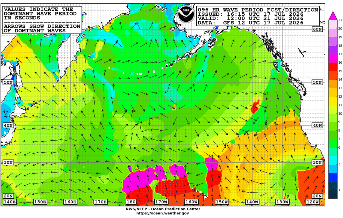 North Pacific 96 Hour Wave Period Forecast