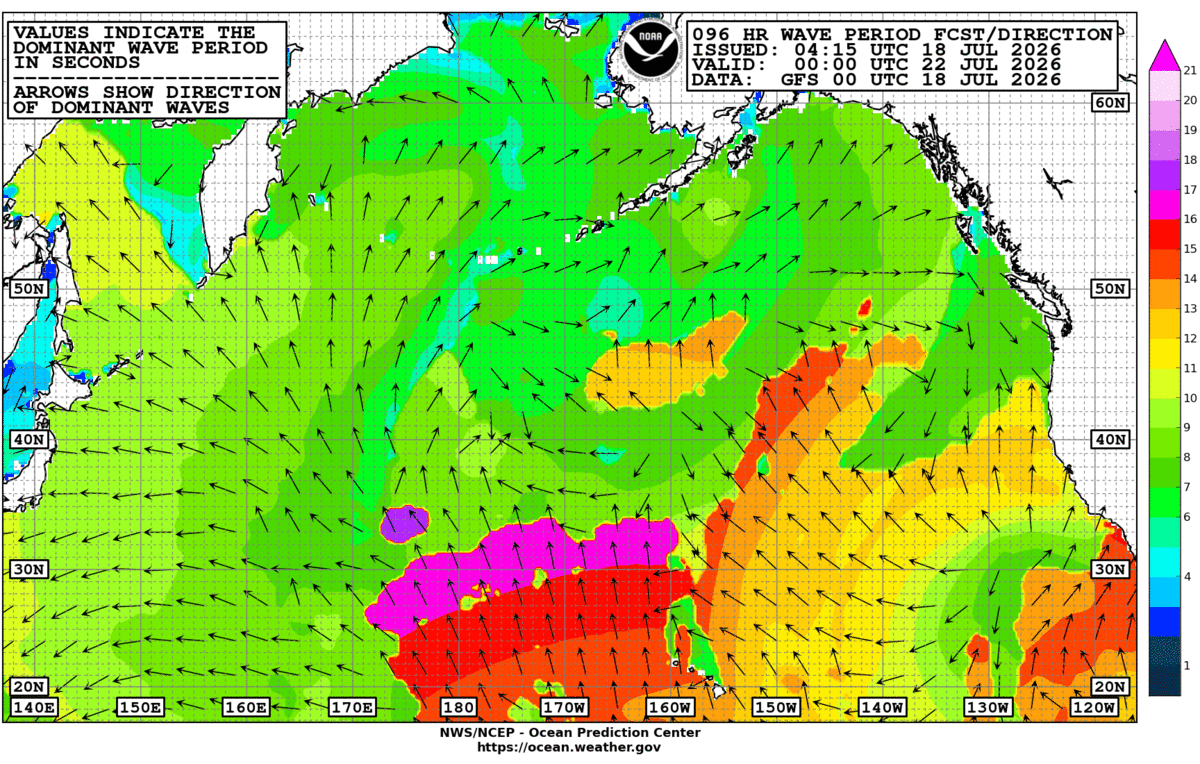 North Pacific 96 Hour Wave Period Forecast