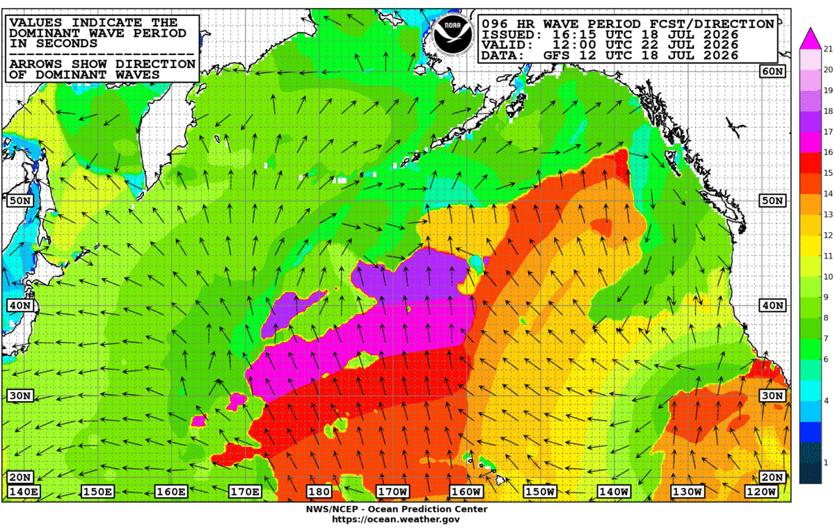 North Pacific 96 Hour Wave Period Forecast