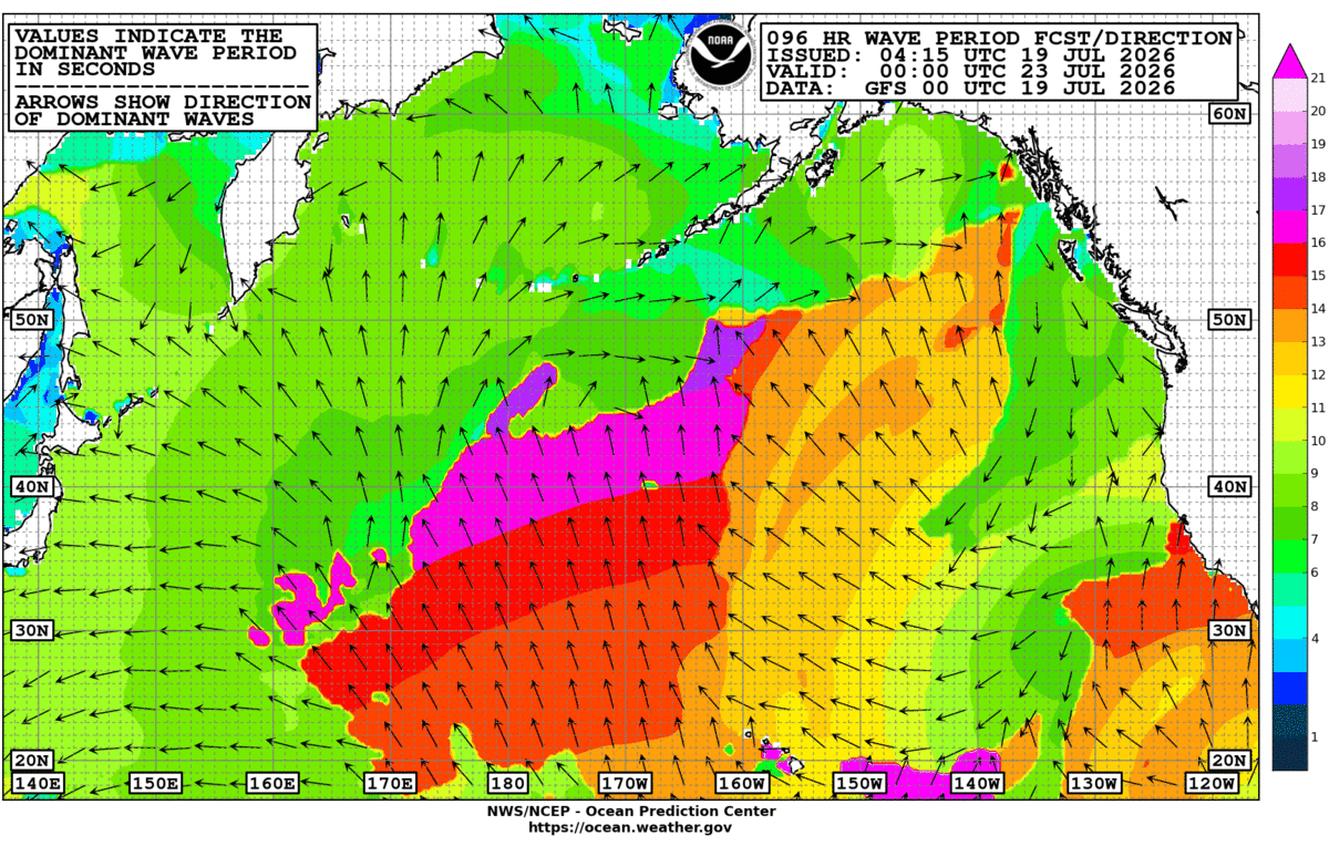 North Pacific 96 Hour Wave Period Forecast
