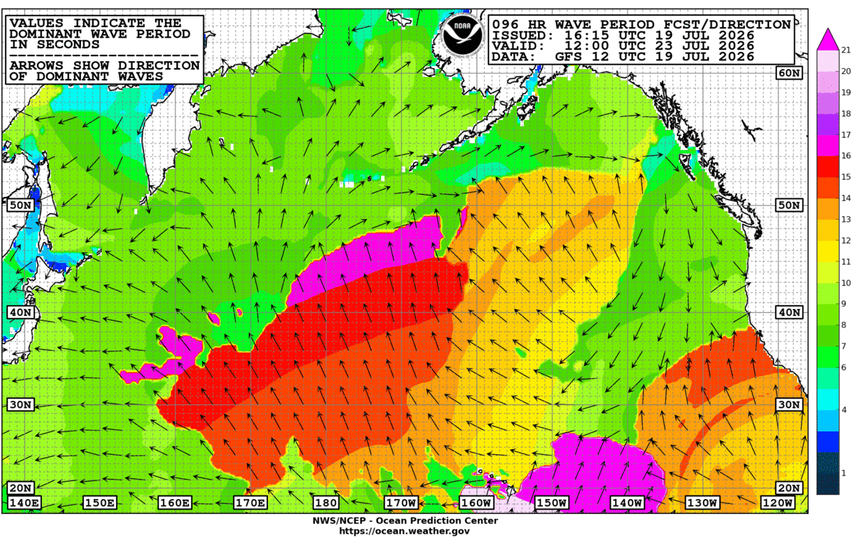 North Pacific 96 Hour Wave Period Forecast