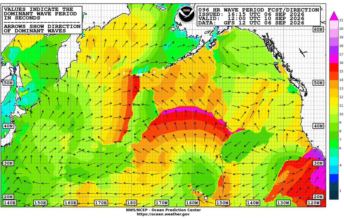 North Pacific 96 Hour Wave Period Forecast
