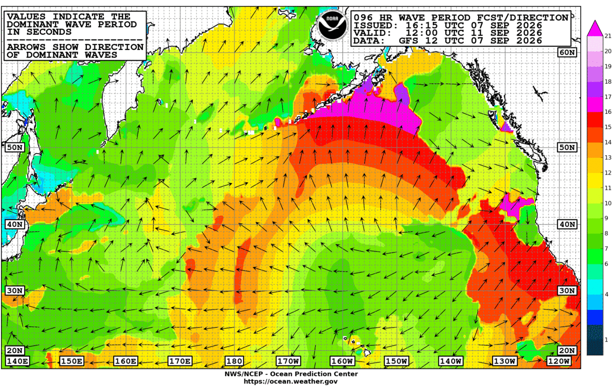 North Pacific 96 Hour Wave Period Forecast