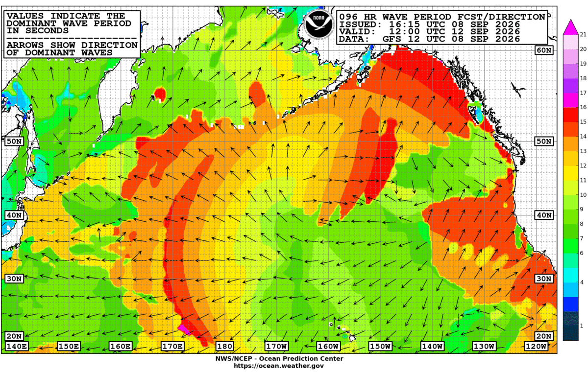 North Pacific 96 Hour Wave Period Forecast
