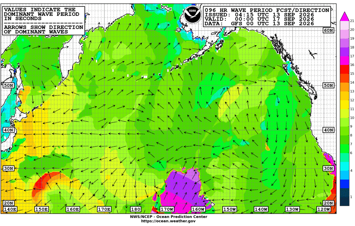 North Pacific 96 Hour Wave Period Forecast