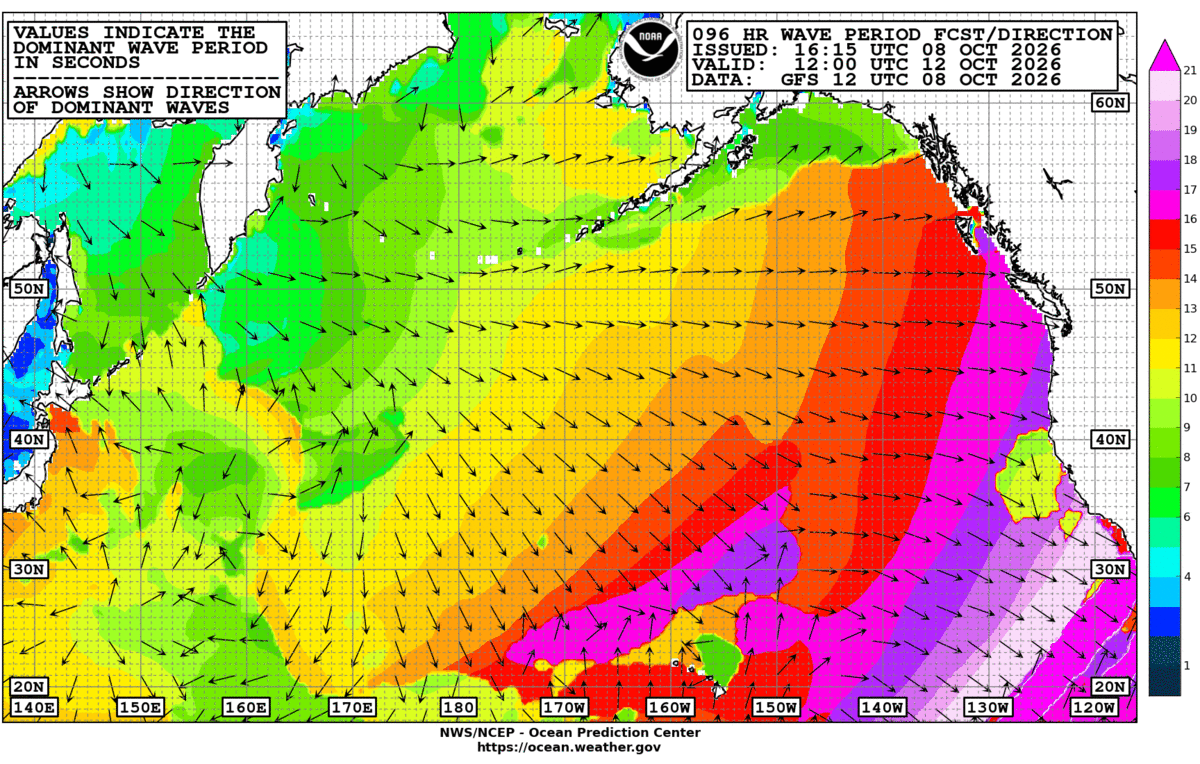 North Pacific 96 Hour Wave Period Forecast