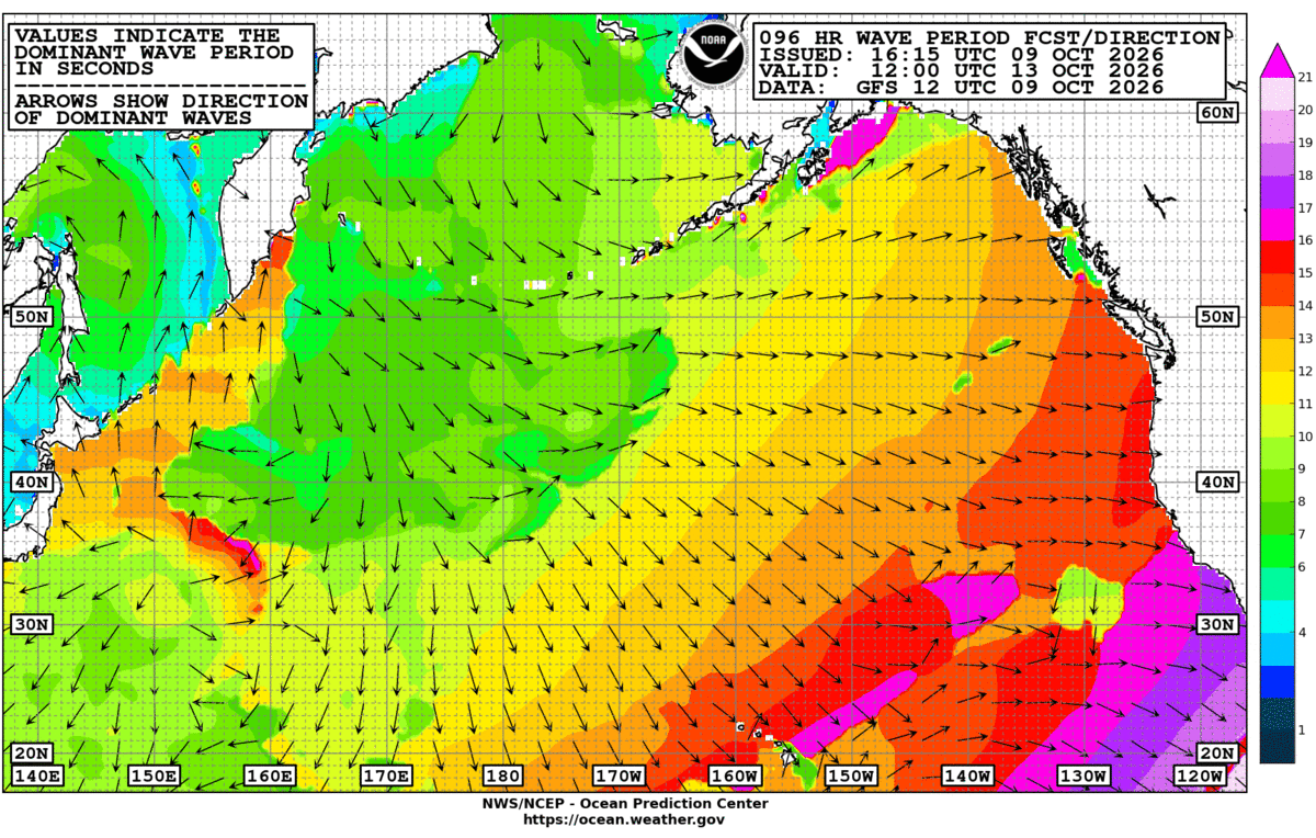 North Pacific 96 Hour Wave Period Forecast