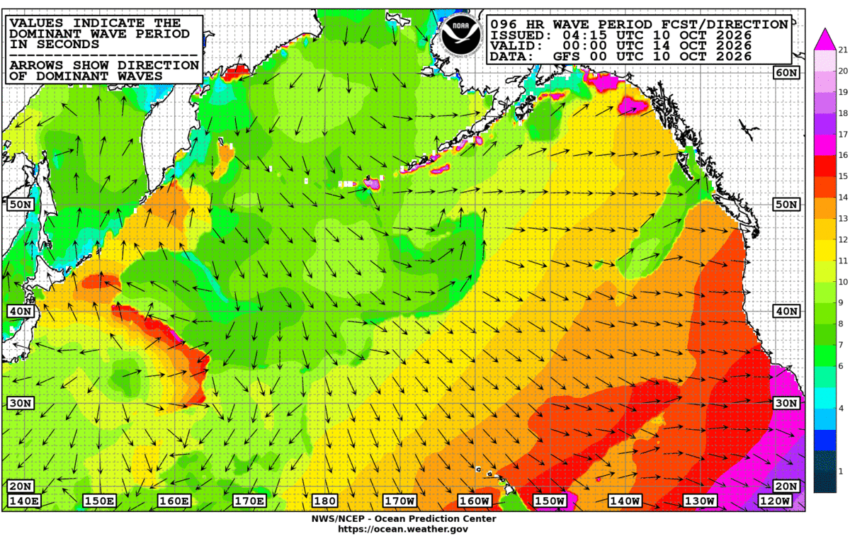 North Pacific 96 Hour Wave Period Forecast