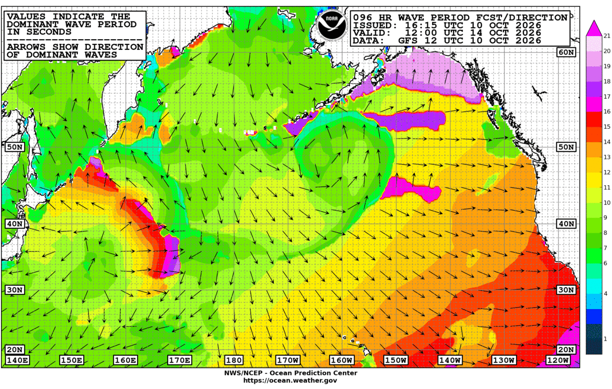 North Pacific 96 Hour Wave Period Forecast
