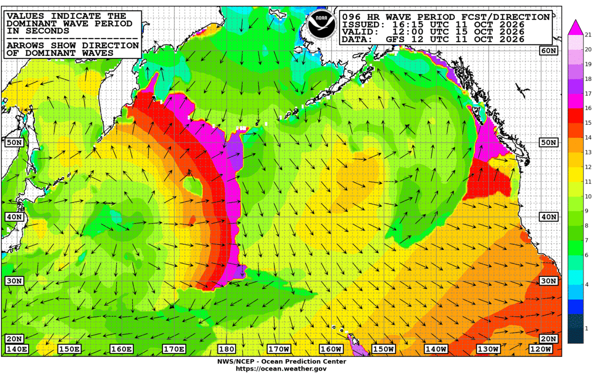 North Pacific 96 Hour Wave Period Forecast
