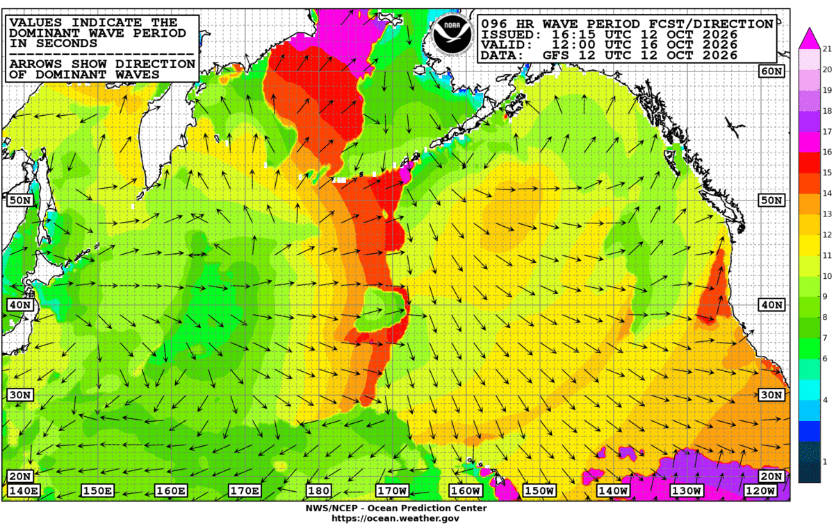 North Pacific 96 Hour Wave Period Forecast