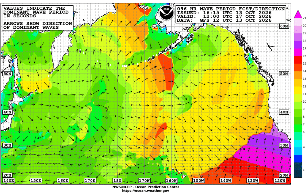 North Pacific 96 Hour Wave Period Forecast