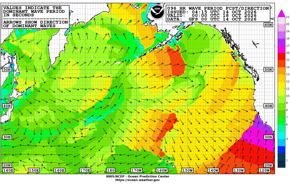 North Pacific 96 Hour Wave Period Forecast