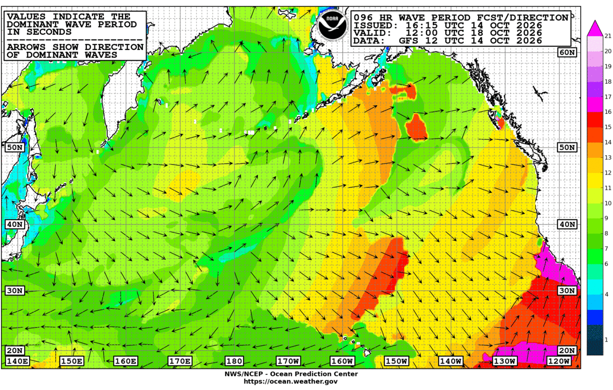 North Pacific 96 Hour Wave Period Forecast