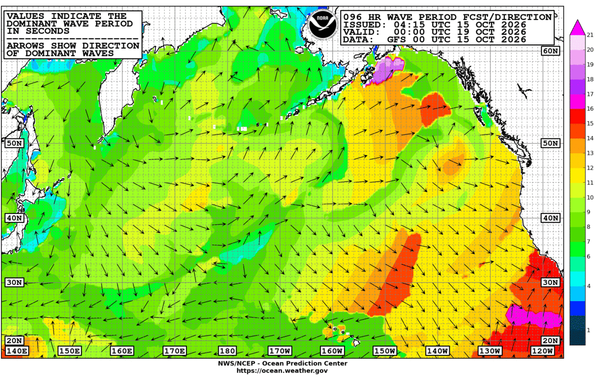 North Pacific 96 Hour Wave Period Forecast
