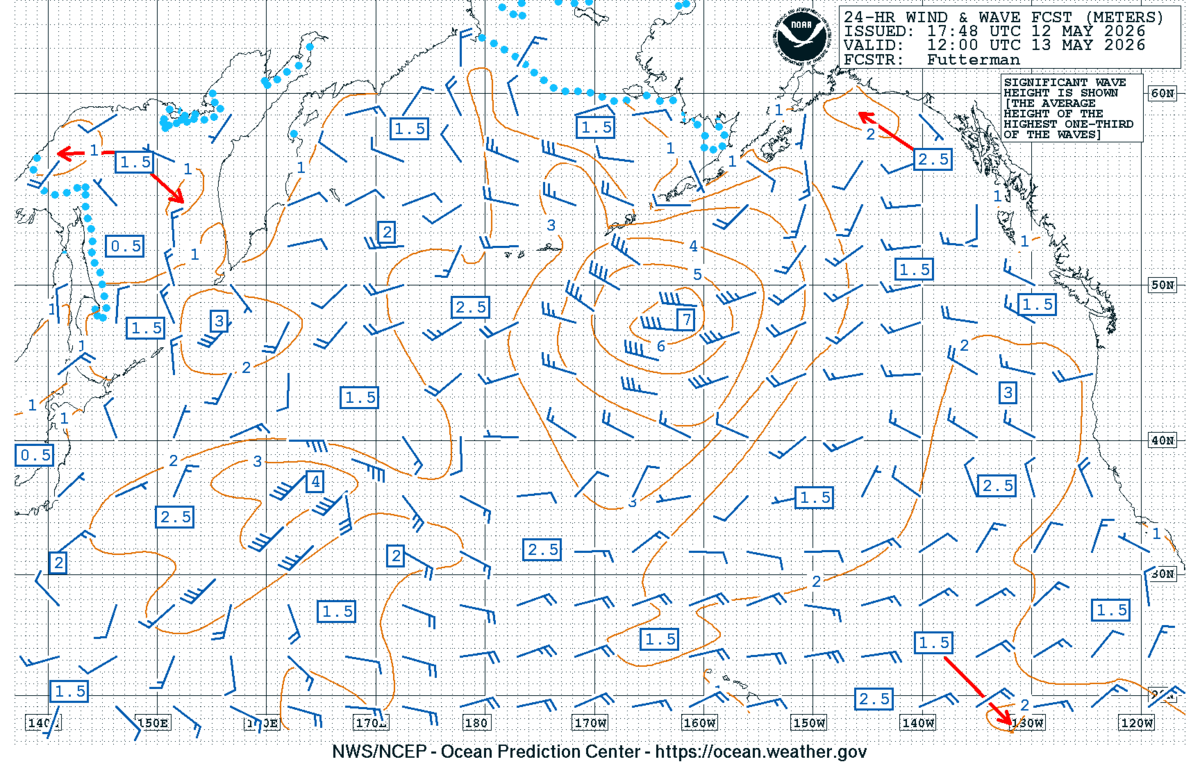 North Pacific 24 Hour Wind & Wave Forecast