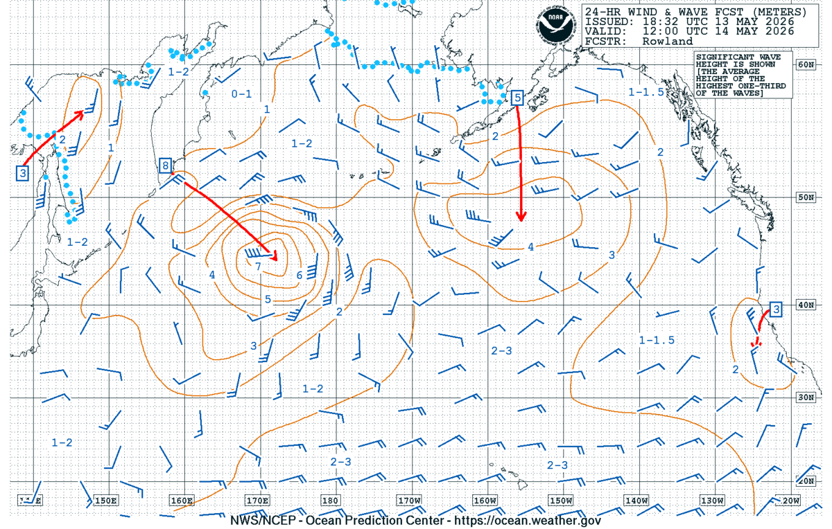 North Pacific 24 Hour Wind & Wave Forecast