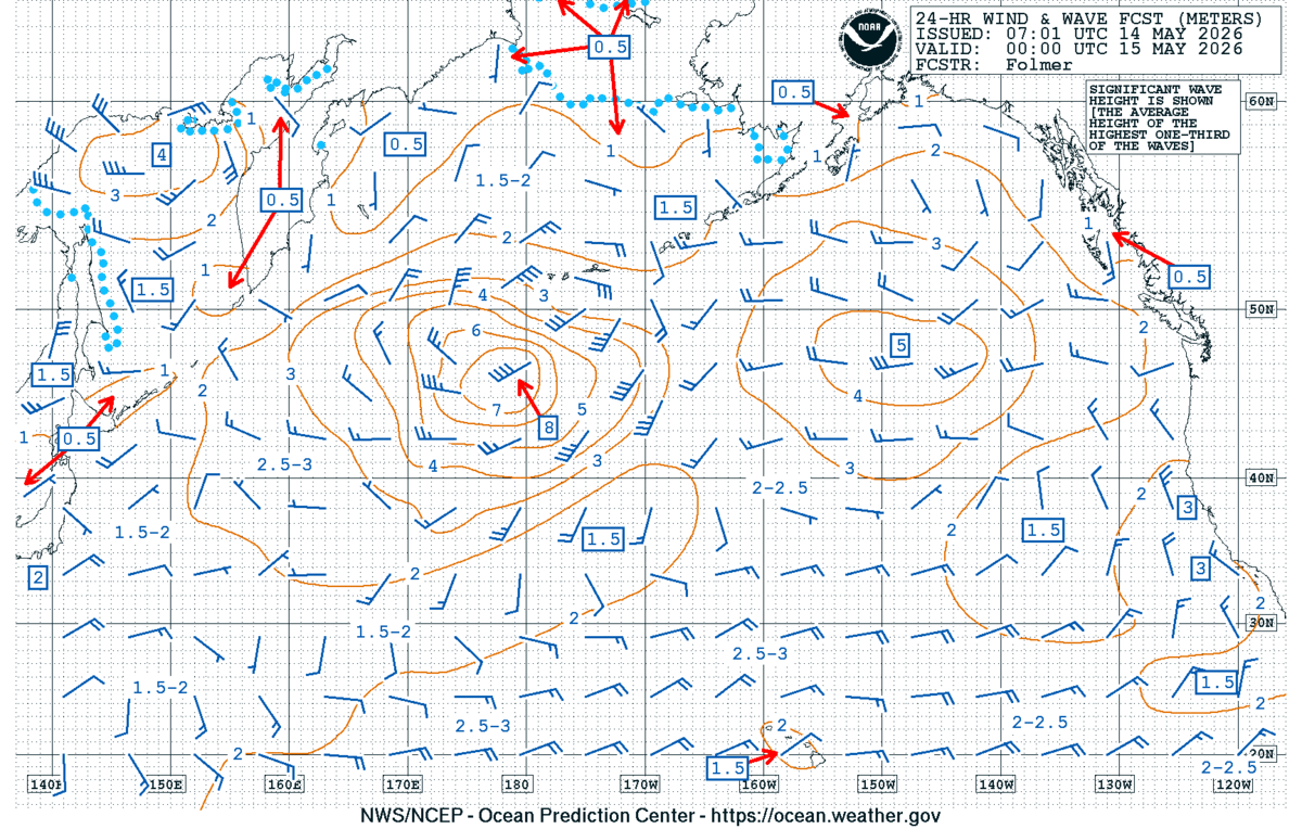North Pacific 24 Hour Wind & Wave Forecast
