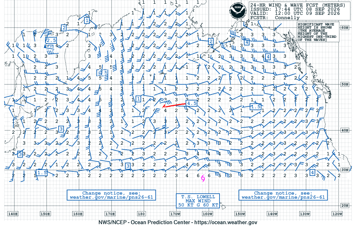 North Pacific 24 Hour Wind & Wave Forecast