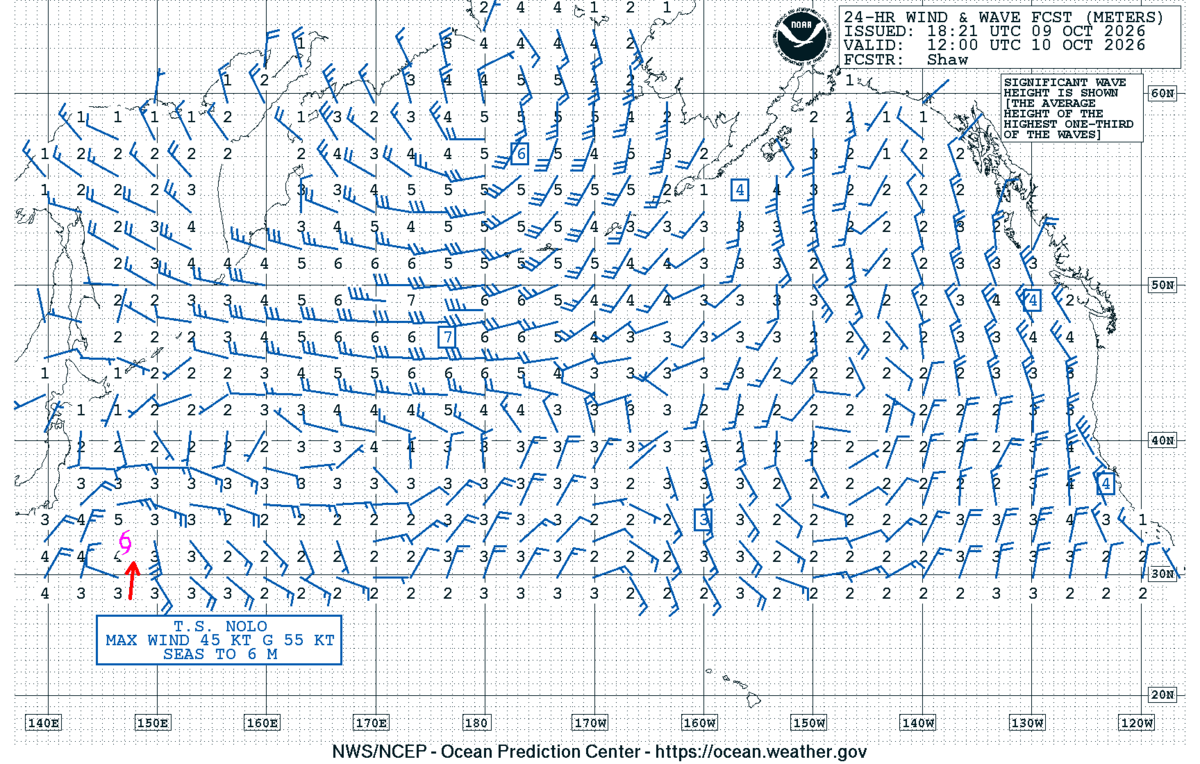 North Pacific 24 Hour Wind & Wave Forecast